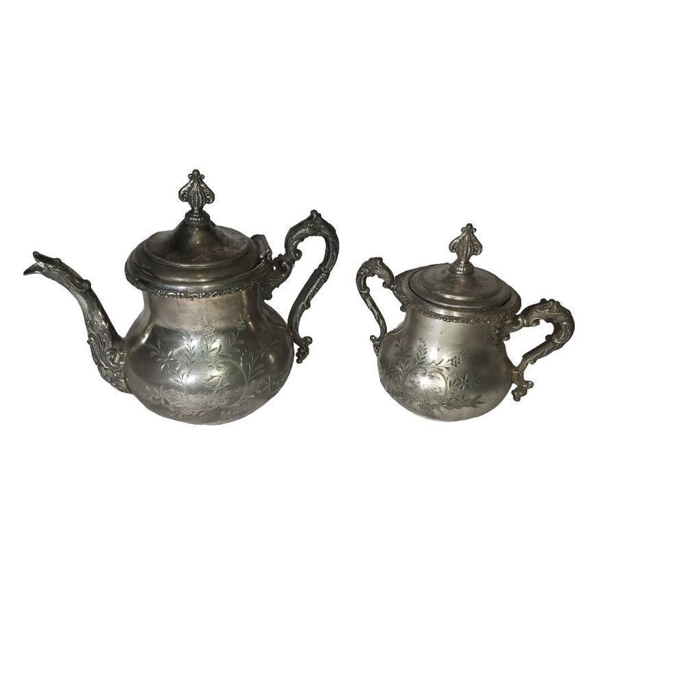 FORBES SILVER CO. Quadruple silver plated TEA POT & SUGAR BOWL WITH LIDS